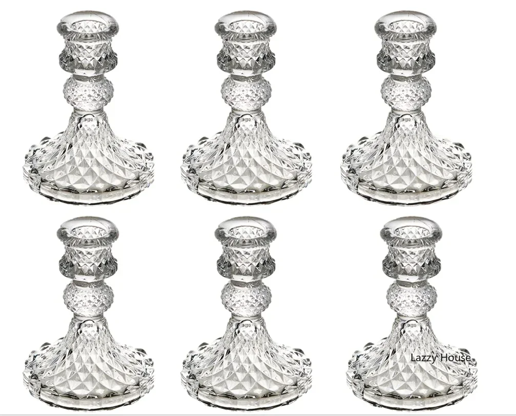Centerpiece Stick - 6pc Crystal Candle Holders Centerpiece for