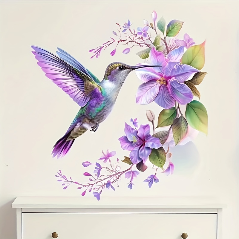 Flower Wall Panel - 1 Purple Flower and Hummingbird Sticker,