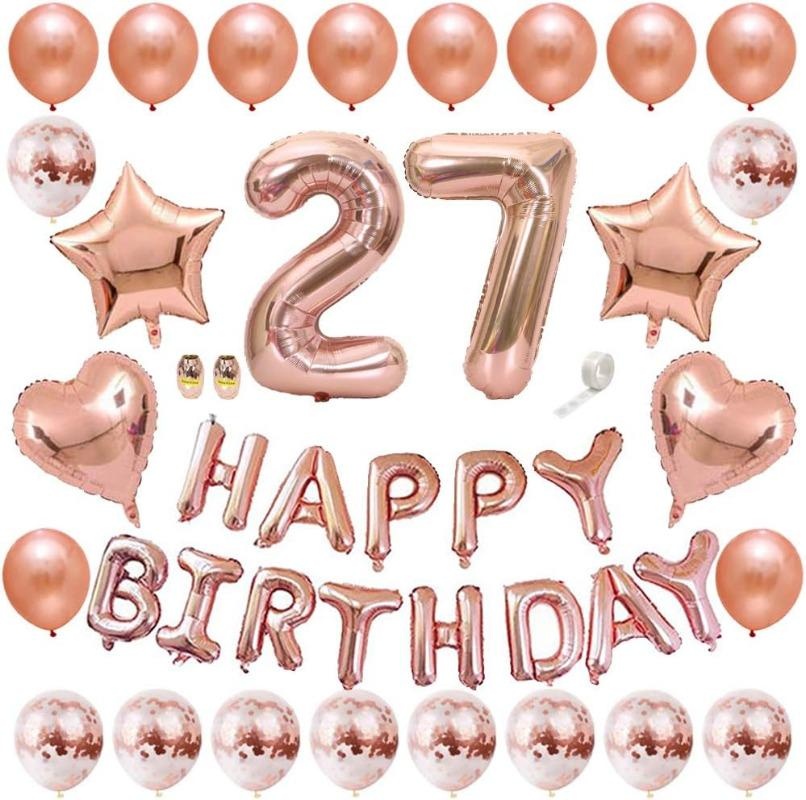 Party Banner Gold - Rose Gold Happy Birthday Banner Balloon