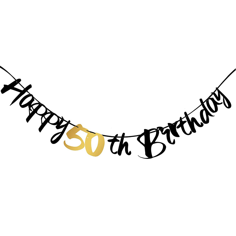 50th Birthday Decoration Black - đánh giá và giá Party Banner Gold