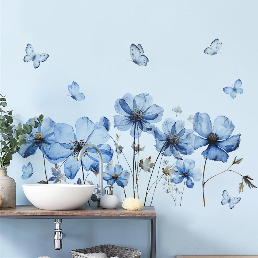 Fresh Blue Butterfly & Flower  - đánh giá và giá Flower Wall Panel